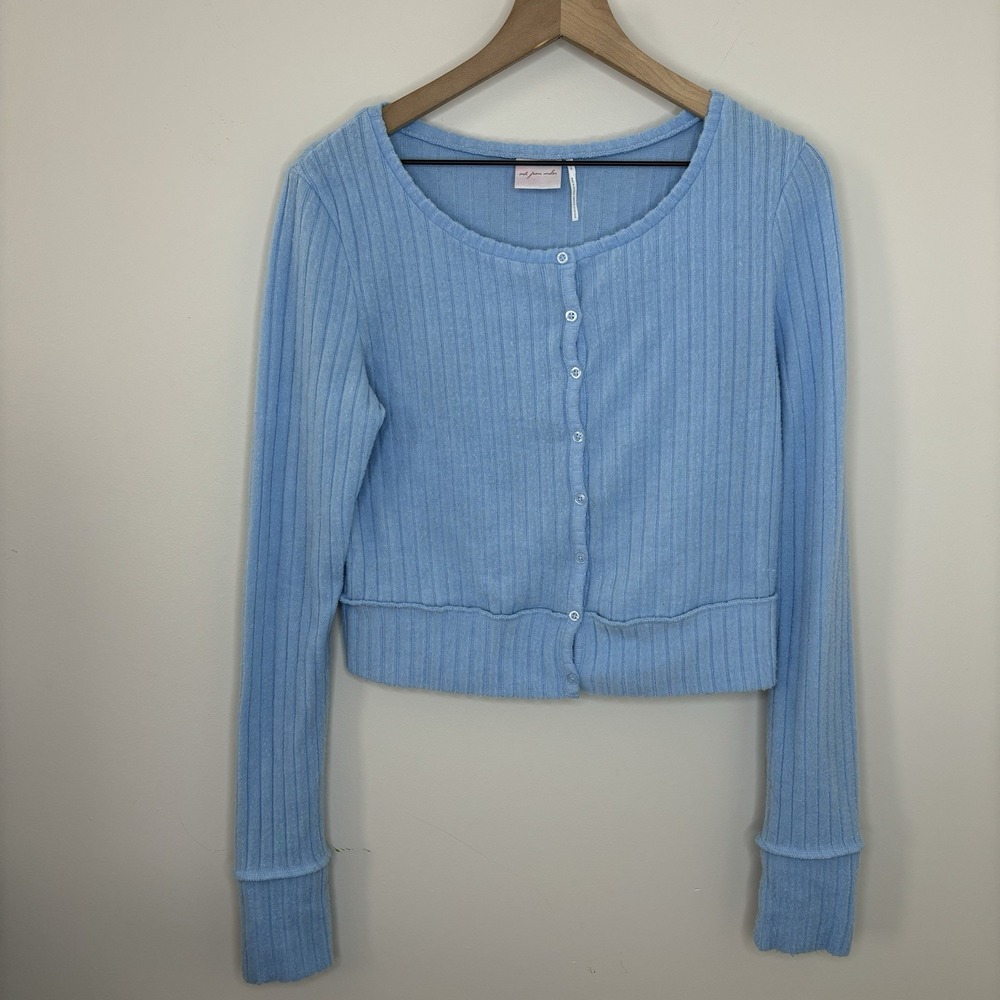 Out From Under Suki Cardigan Large Cropped Blue Sweater Boho Cozy Soft Lounge